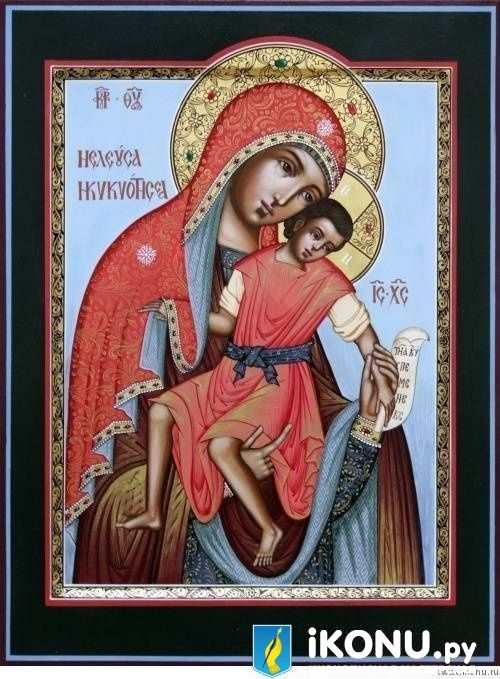 Киккская Милостивая Икона Божией Матери (авторская копия, живописная, расписная лузга) (образ №321839)