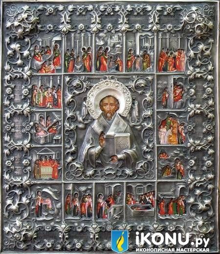 Икона Святого Николая Чудотворца, житейная в окладе (образ №321293)
