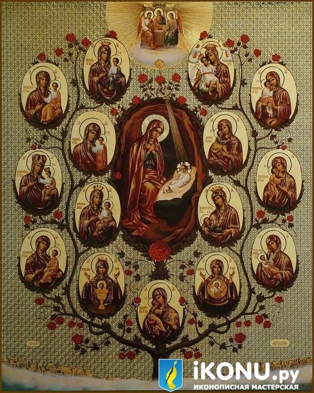 Икона Древо Пресвятой Богородицы (Горний Иерусалим) (золото с резьбой) (образ №325520)