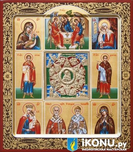 Избранные Святые (икона с металлическим средником, на золоте с расписными полями) (образ №322209)