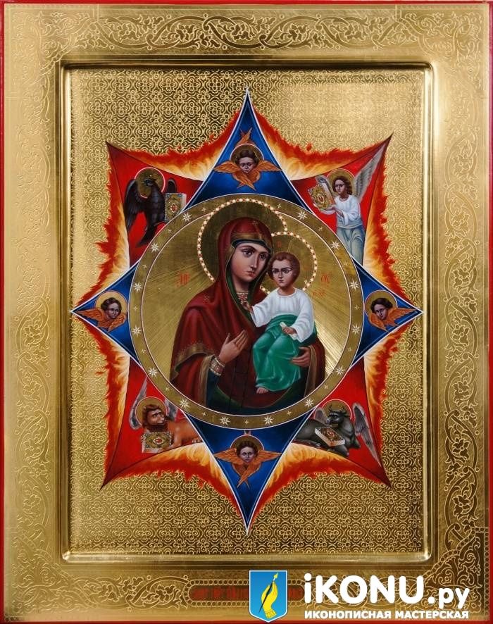 Икона Божией Матери Неопалимая Купина (на золоте с резьбой, авторская копия) (образ №327694)