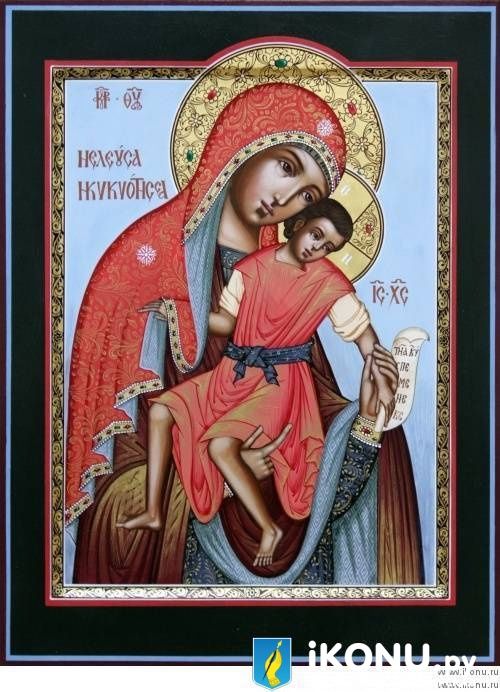 Киккская Милостивая Икона Божией Матери (авторская копия, живописная, расписная лузга) (образ №325566)