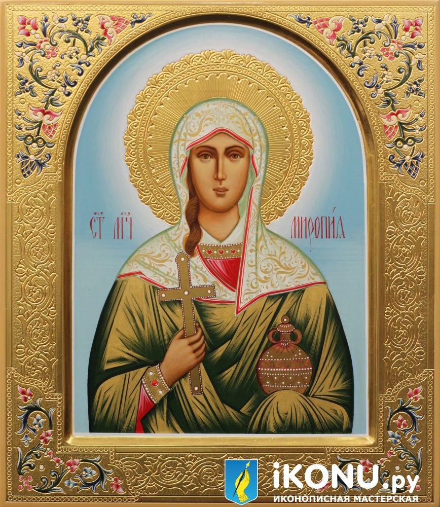 Икона Святой Миропии Хиосской (именная, на золоте с резьбой, с дополнениями) (образ №341438)