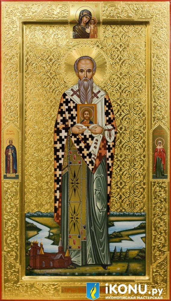 Икона Святого Кирилла Катанского (мерная, на золоте с резьбой, с дополнениями) (образ №335586)