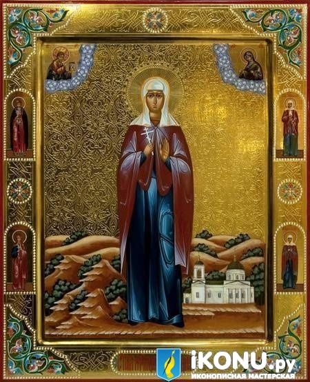 Икона Святой  Александры Анкирской (Коринфской), именная на золоте с резьбой, с дополнениями (образ №322406)