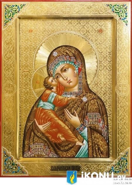 Владимирская икона Божией Матери (золото с резьбой, чеканка) (образ №322886)