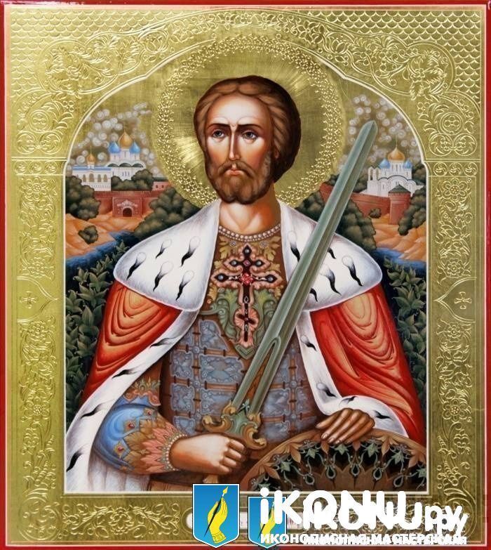 Икона Святого Александра Невского (авторская копия, именная, на золоте с резьбой, с дополнениями) (образ №327360)