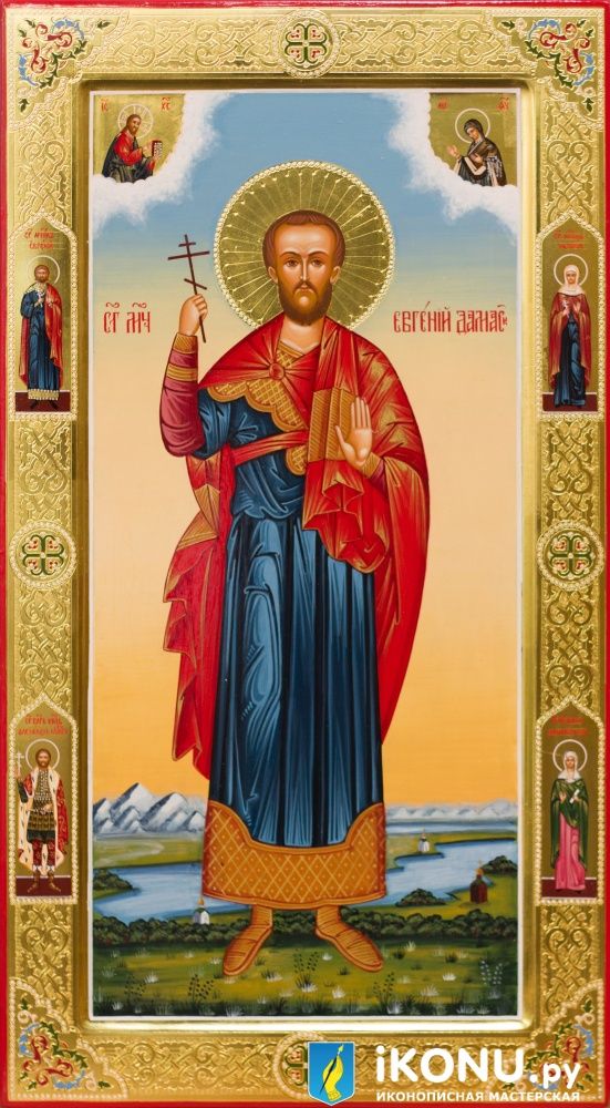 Икона Святого Евгения Дамасского (мерная, на золоте с резьбой, с дополнительными элементами) (образ №335897)