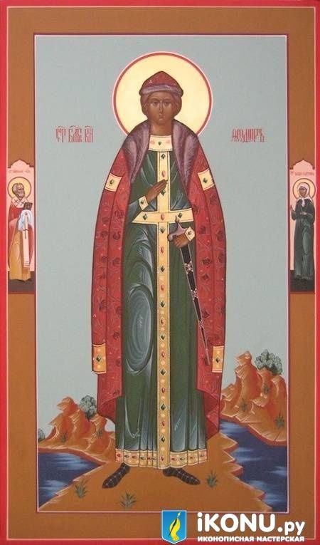Икона Святого Феодора Новгородского (мерная, живописная, с дополнительными элементами) (образ №320856)