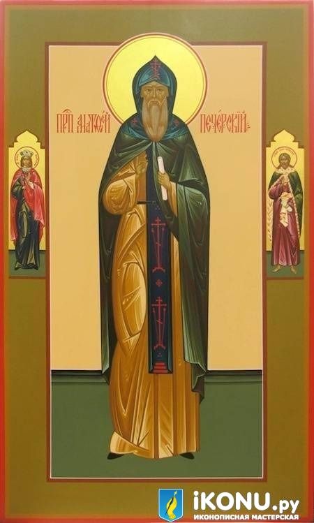 Икона Святого Антония Печерского (мерная, живописная с предстоящими) (образ №320527)