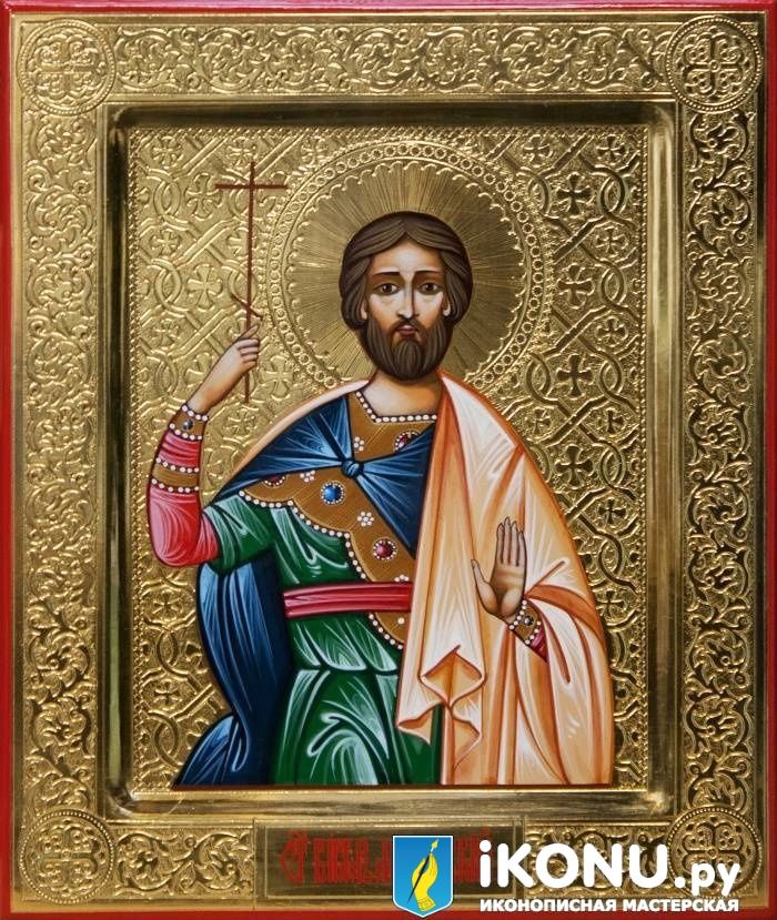 Икона Святого Виктора Марсельского (именная, на золоте с резьбой) (образ №329581)