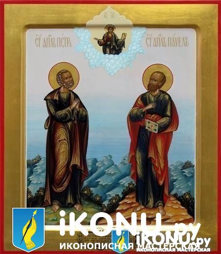 Икона Святых Петра и Павла (живописная, поля золото, расписная земля) (образ №321544)