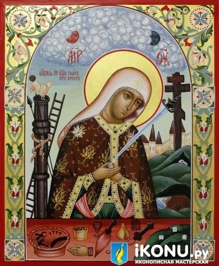 Икона Божией Матери Плач при кресте (живописная с золотыми расписными полями) (образ №321605)