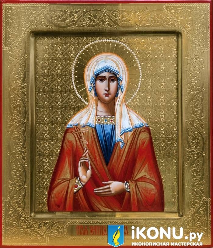 Икона Святой Ларисы Готфской (именная, на золоте с резьбой)