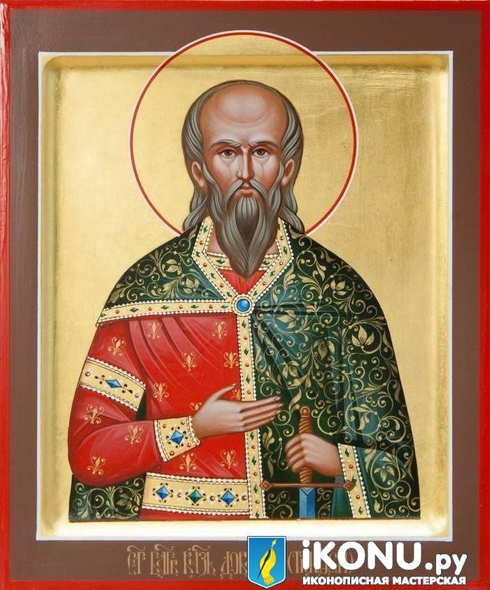 Икона Святого Тимофея (Довмонта) Псковского (именная, сусальное золото на фоне) (образ №328685)