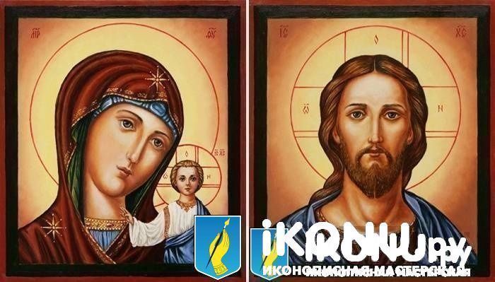 Венчальная пара Казанская икона Божией Матери и Господь Вседержитель (живописные, масло) (образ №327599)