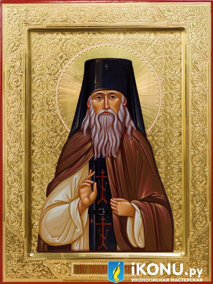 Икона Святого Иосифа Оптинского (именная, на золоте с резьбой) (образ №335389)