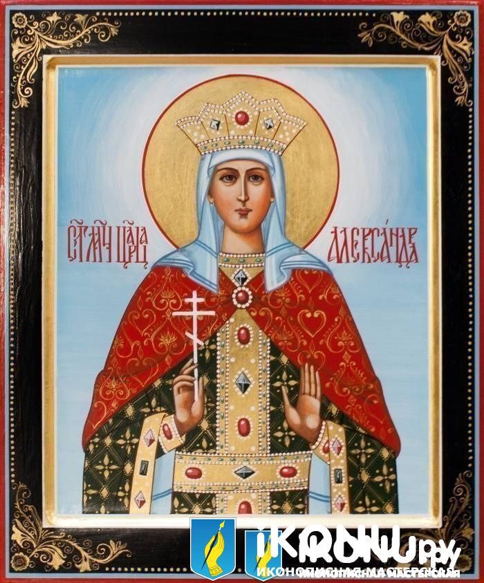 Икона Святой Александры Римской (именная, живописная, золотая лузга, узоры по углам) (образ №323186)